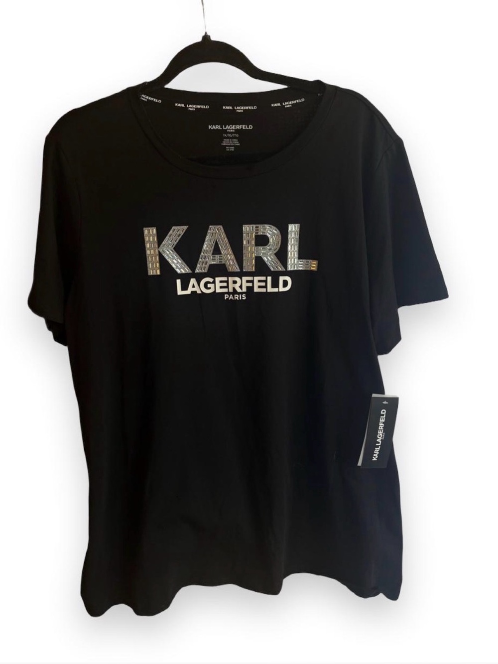 Karl Lagerfeld Black Short Sleeve Tee with Silver Studded KARL Logo